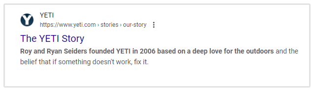 Yeti Our Story Page